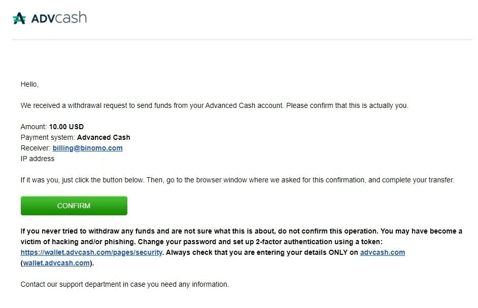ADV Cash를 통해 Binomo에 자금 입금