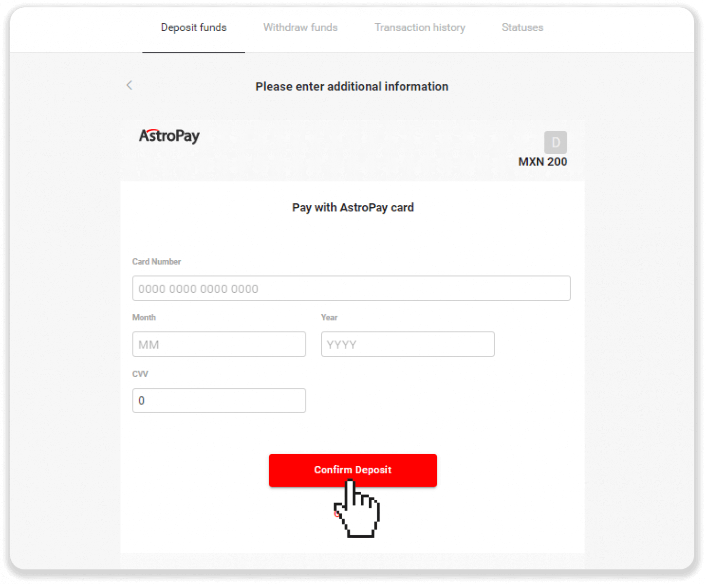 Deposit Funds on Binomo via AstroPay Card