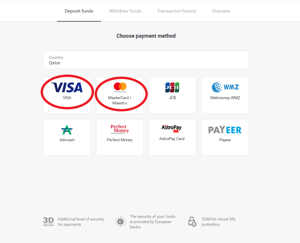 Gửi tiền trên Binomo qua thẻ ngân hàng