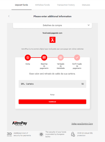 Diposita fons a Binomo a través de la banca per Internet del Brasil (Bank Transer, Paylivre, Loterica, Itau, Boleto Rapido) i carteres electròniques (Picpay, Astropay, Banco do Brasil, Santander, Bradesco, Neteller, Skrill, WebMoney, Advcash)
