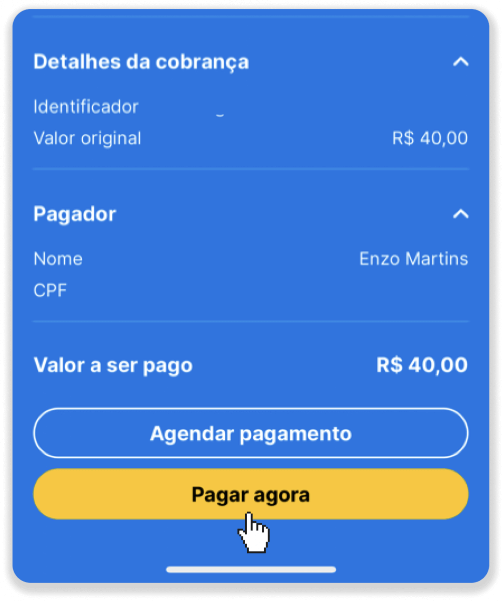 Diposita fons a Binomo a través de la banca per Internet del Brasil (Bank Transer, Paylivre, Loterica, Itau, Boleto Rapido) i carteres electròniques (Picpay, Astropay, Banco do Brasil, Santander, Bradesco, Neteller, Skrill, WebMoney, Advcash)