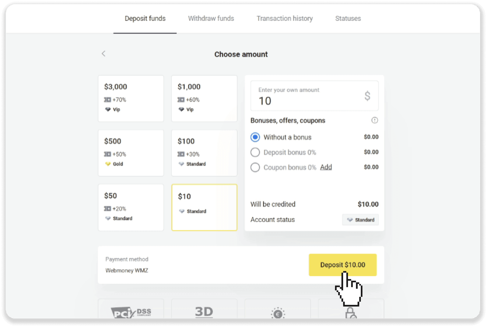 Zahlen Sie Geld über E-Wallets auf Binomo ein (Webmoney WMZ, Picpay, Neteller, Astropay, Cash U, Skrill, ADV Cash, AstroPay Card, Perfect Money)