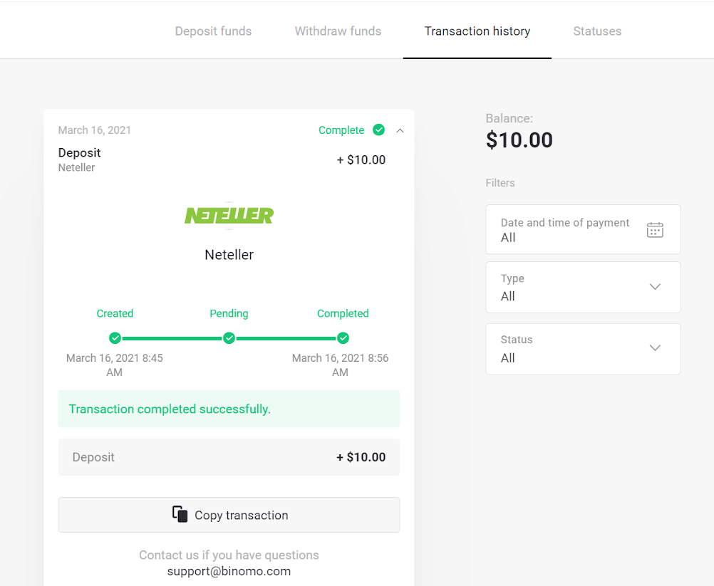 Zahlen Sie Geld über E-Wallets auf Binomo ein (Webmoney WMZ, Picpay, Neteller, Astropay, Cash U, Skrill, ADV Cash, AstroPay Card, Perfect Money)