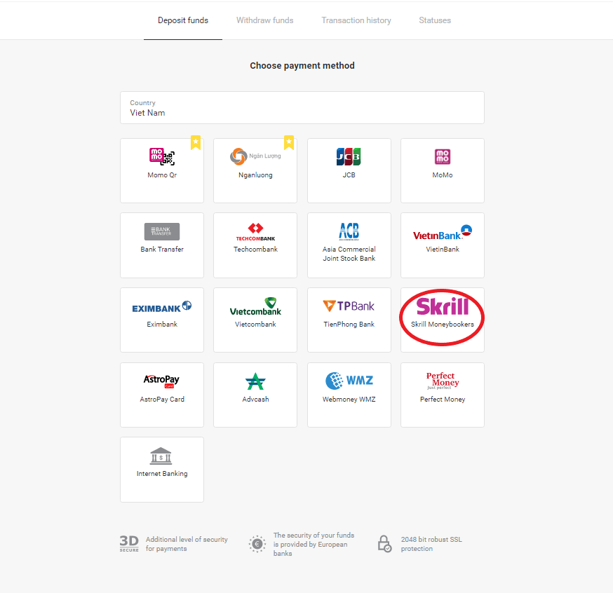 Zahlen Sie Geld über E-Wallets auf Binomo ein (Webmoney WMZ, Picpay, Neteller, Astropay, Cash U, Skrill, ADV Cash, AstroPay Card, Perfect Money)