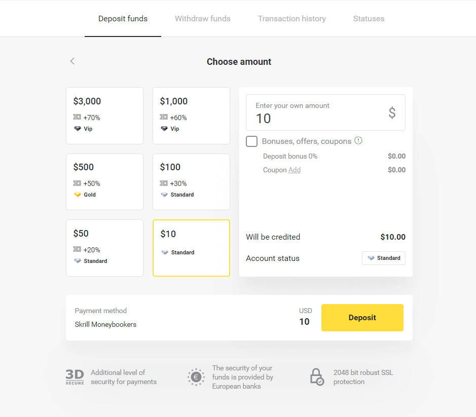 Zahlen Sie Geld über E-Wallets auf Binomo ein (Webmoney WMZ, Picpay, Neteller, Astropay, Cash U, Skrill, ADV Cash, AstroPay Card, Perfect Money)