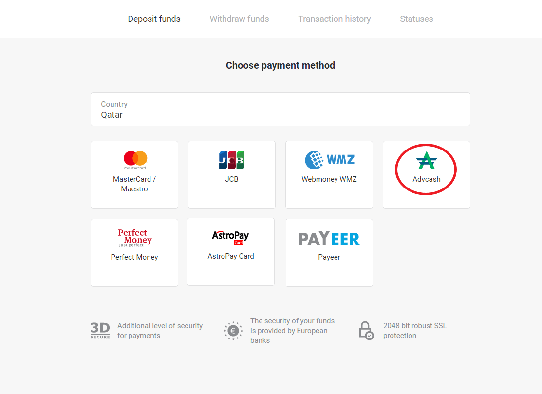 Zahlen Sie Geld über E-Wallets auf Binomo ein (Webmoney WMZ, Picpay, Neteller, Astropay, Cash U, Skrill, ADV Cash, AstroPay Card, Perfect Money)