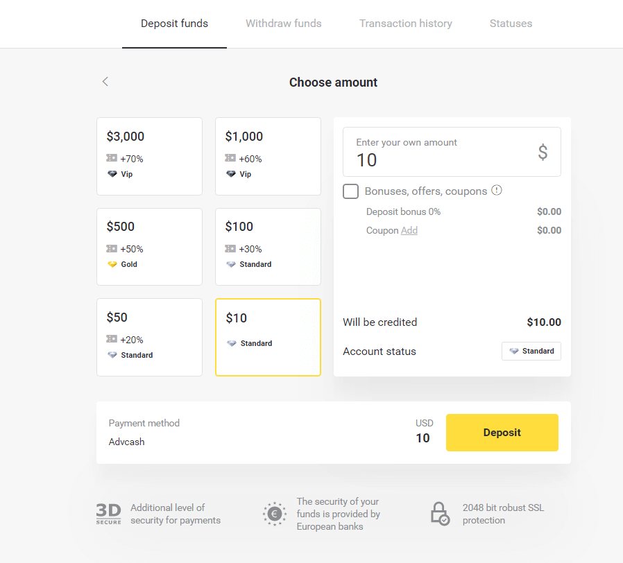 Zahlen Sie Geld über E-Wallets auf Binomo ein (Webmoney WMZ, Picpay, Neteller, Astropay, Cash U, Skrill, ADV Cash, AstroPay Card, Perfect Money)