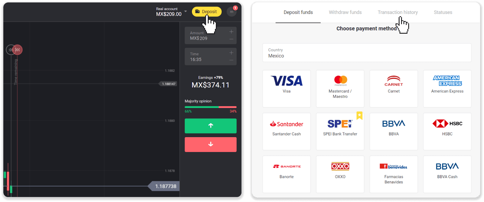 Zahlen Sie Geld über E-Wallets auf Binomo ein (Webmoney WMZ, Picpay, Neteller, Astropay, Cash U, Skrill, ADV Cash, AstroPay Card, Perfect Money)