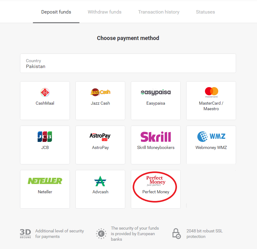 Zahlen Sie Geld über E-Wallets auf Binomo ein (Webmoney WMZ, Picpay, Neteller, Astropay, Cash U, Skrill, ADV Cash, AstroPay Card, Perfect Money)