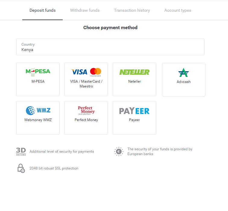 케냐(M-Pesa)를 통해 Binomo에 자금 예치