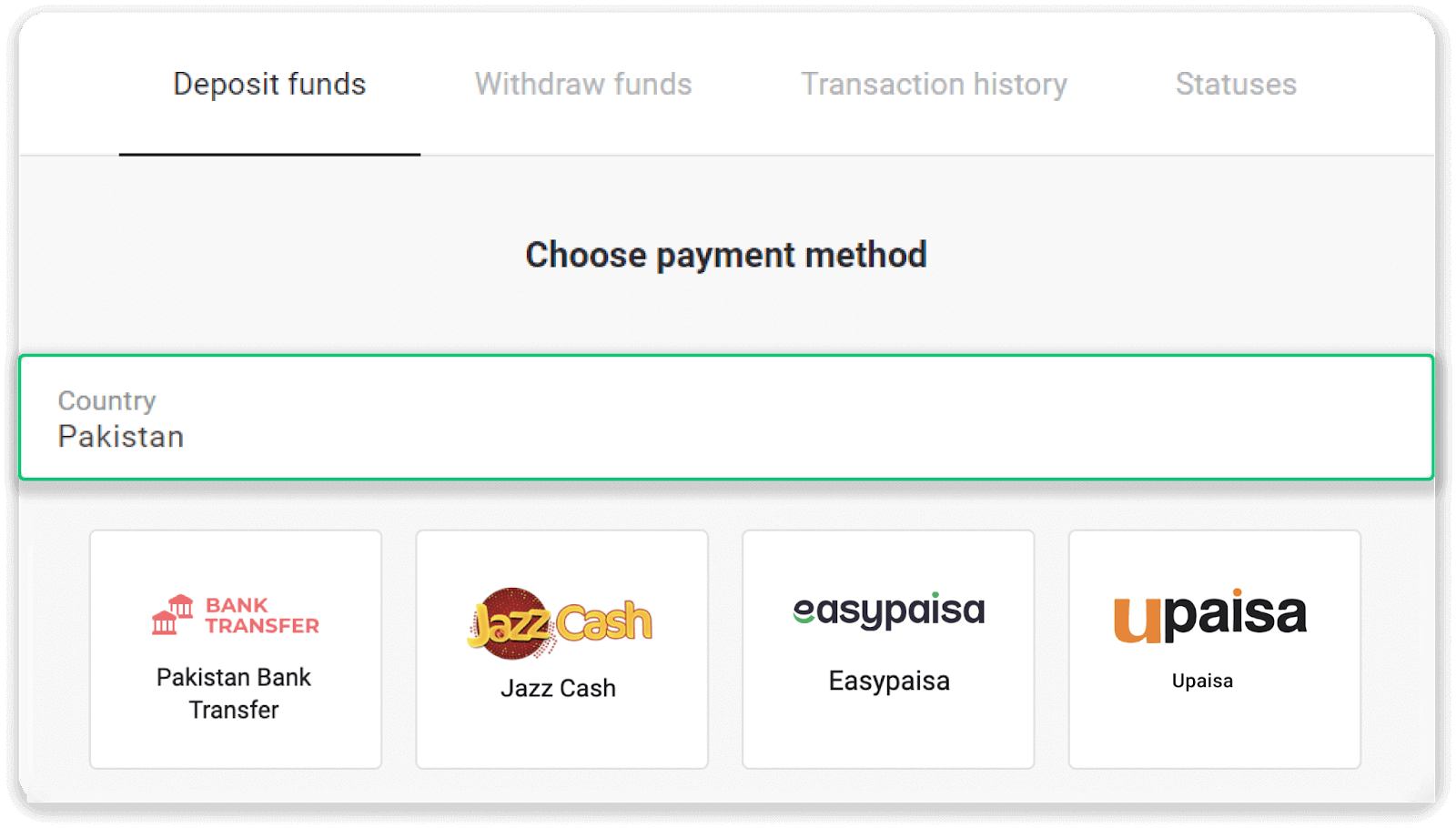 Deposit Funds on Binomo via Pakistan Internet Banking (Bank Transfer, Payment Agent) and E-wallets (CashMaal, JazzCash, Easypaisa, Mobile wallets, Raast, Perfect Money) Deposit Funds on Binomo via Pakistan Internet Banking (Bank Transfer, Payment Agent) and E-wallets (CashMaal, JazzCash, Easypaisa, Mobile wallets, Raast, Perfect Money)