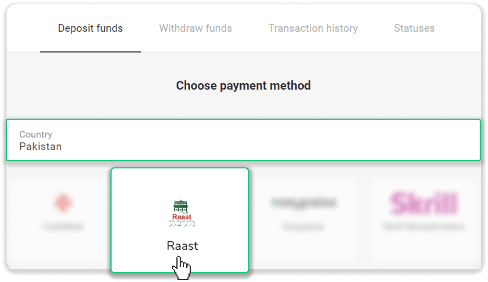 Deposit Funds on Binomo via Pakistan Internet Banking (Bank Transfer, Payment Agent) and E-wallets (CashMaal, JazzCash, Easypaisa, Mobile wallets, Raast, Perfect Money) Deposit Funds on Binomo via Pakistan Internet Banking (Bank Transfer, Payment Agent) and E-wallets (CashMaal, JazzCash, Easypaisa, Mobile wallets, Raast, Perfect Money)