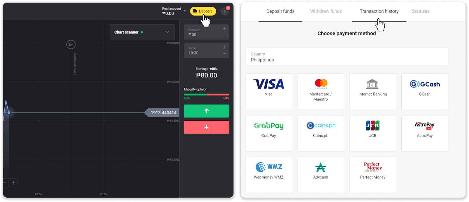 Deposit Funds on Binomo via Philippines Bank Transfer (BDO Internet Banking) and E-wallets (GCash, GrabPay, Paymaya, Coins.ph, AstroPay, Webmoney WMZ, Advcash, Perfect Money) Deposit Funds on Binomo via Philippines Bank Transfer (BDO Internet Banking) and E-wallets (GCash, GrabPay, Paymaya, Coins.ph, AstroPay, Webmoney WMZ, Advcash, Perfect Money)