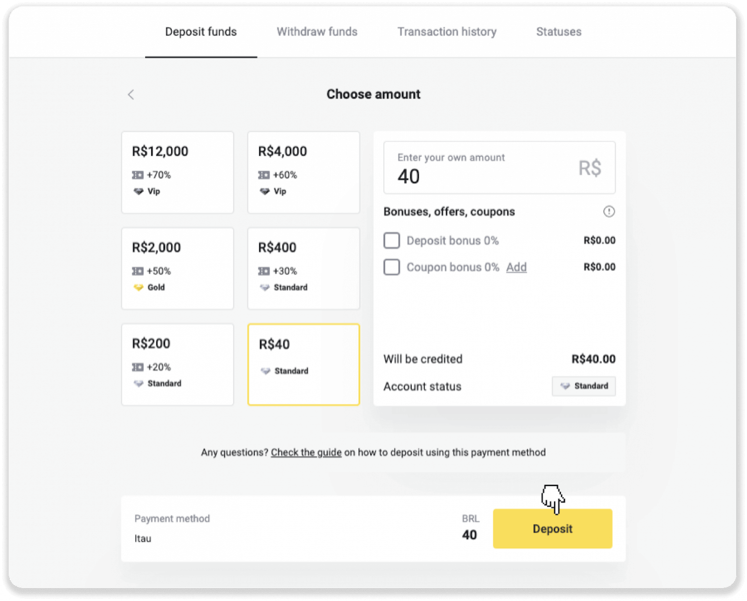 Deposit Funds via Bank Transfer (Itau, PicPay, Loterica, Boleto Rapido ,Paylivre, Pagsmile, Bradesco, Santander) on Binomo Deposit Funds via Bank Transfer (Itau, PicPay, Loterica, Boleto Rapido ,Paylivre, Pagsmile, Bradesco, Santander) on Binomo