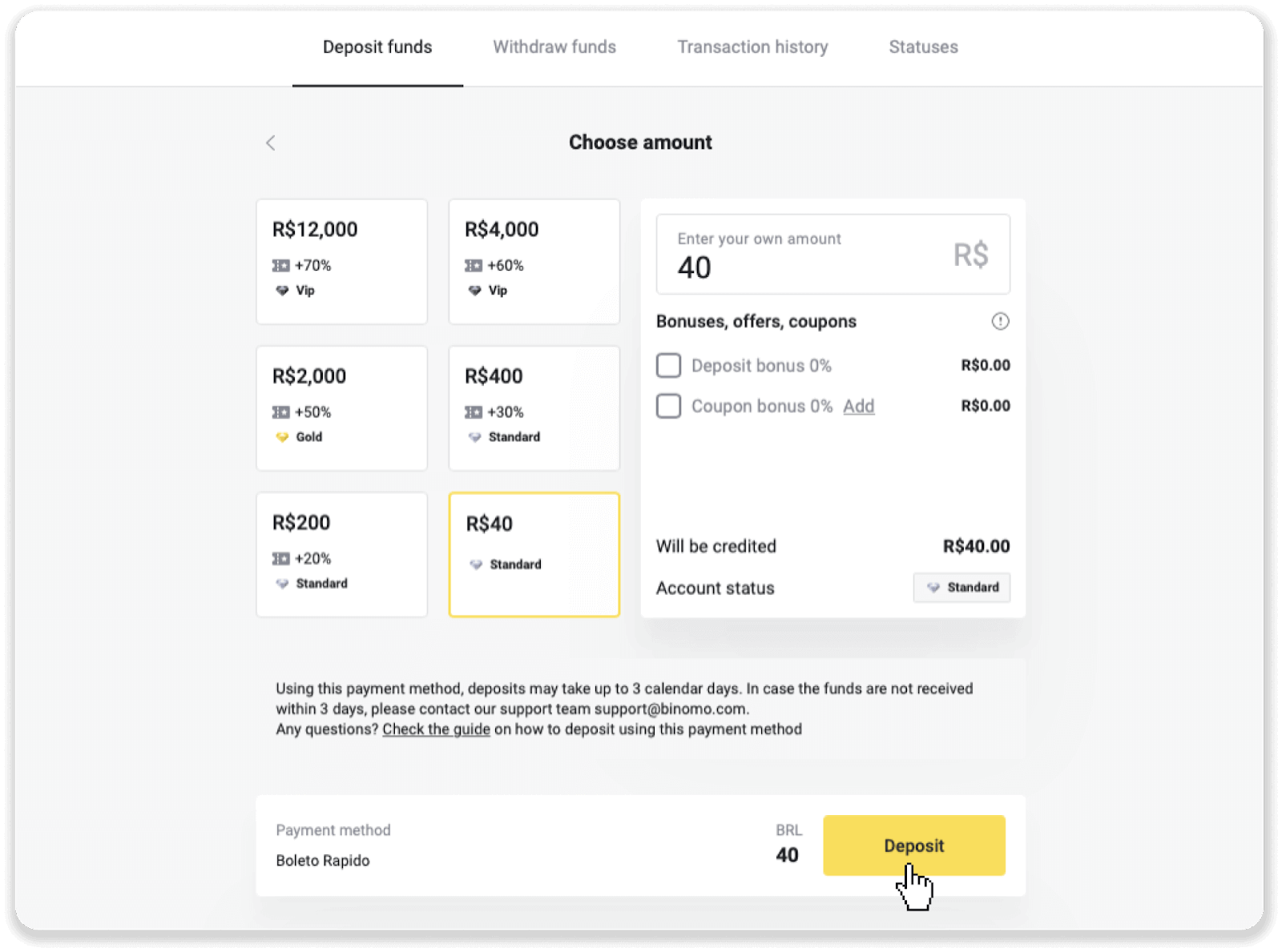 Deposit Funds via Bank Transfer (Itau, PicPay, Loterica, Boleto Rapido ,Paylivre, Pagsmile, Bradesco, Santander) on Binomo Deposit Funds via Bank Transfer (Itau, PicPay, Loterica, Boleto Rapido ,Paylivre, Pagsmile, Bradesco, Santander) on Binomo