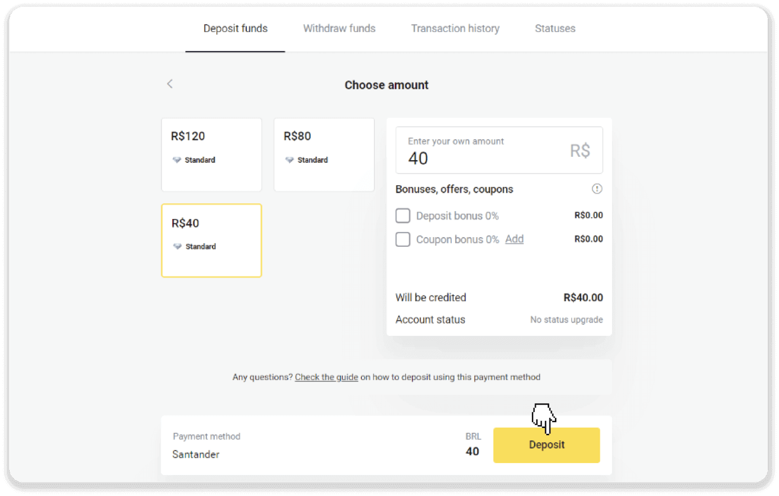 Deposit Funds via Bank Transfer (Itau, PicPay, Loterica, Boleto Rapido ,Paylivre, Pagsmile, Bradesco, Santander) on Binomo Deposit Funds via Bank Transfer (Itau, PicPay, Loterica, Boleto Rapido ,Paylivre, Pagsmile, Bradesco, Santander) on Binomo