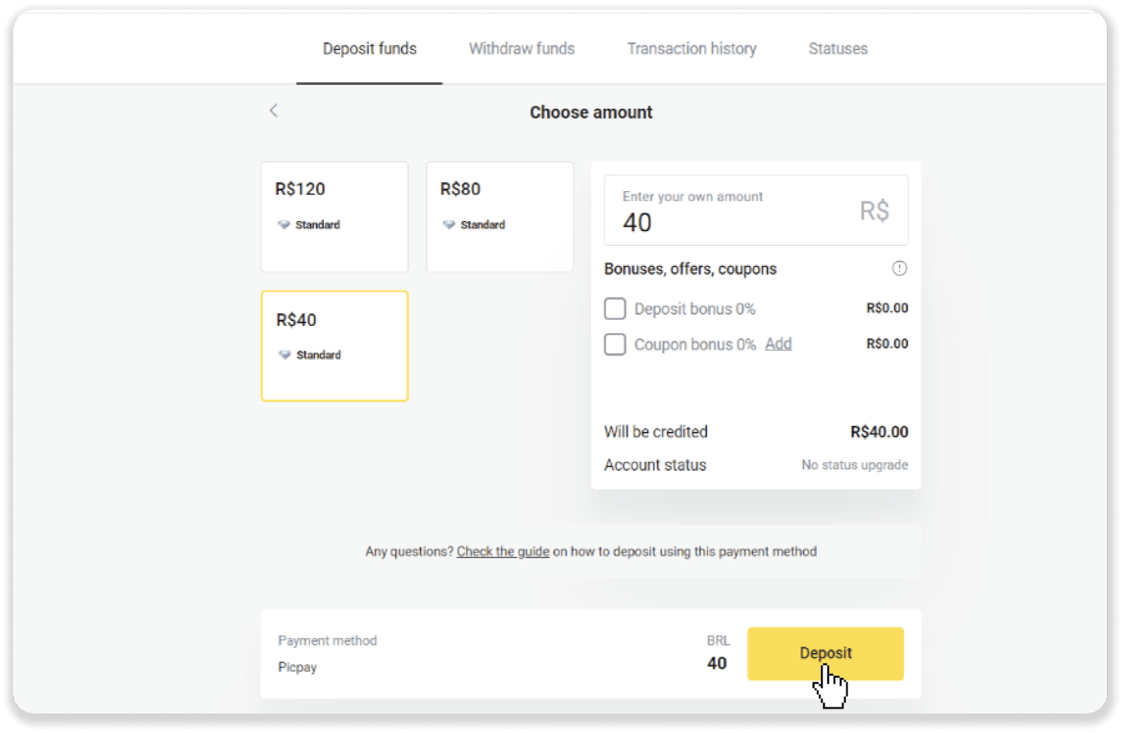 Sett inn midler via bankoverføring (Itau, PicPay, Loterica, Boleto Rapido, Paylivre, Pagsmile, Bradesco, Santander) på Binomo Sett inn midler via bankoverføring (Itau, PicPay, Loterica, Boleto Rapido, Paylivre, Pagsmile, Bradesco, Santander) på Binomo