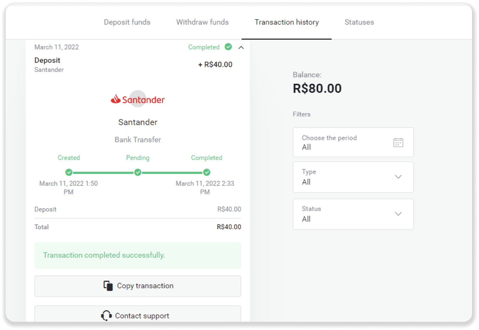 Sett inn midler via bankoverføring (Itau, PicPay, Loterica, Boleto Rapido, Paylivre, Pagsmile, Bradesco, Santander) på Binomo