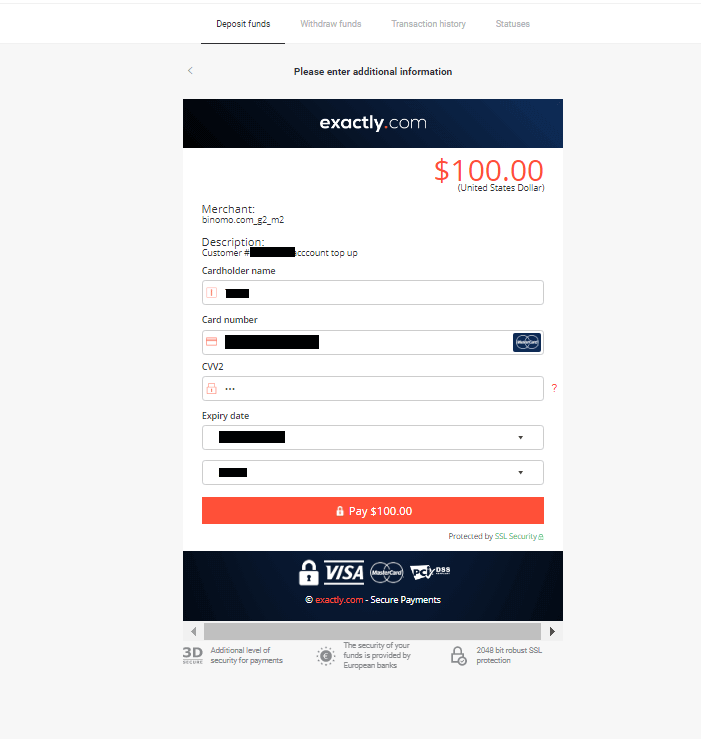 วิธีฝากเงินกับ Binomo