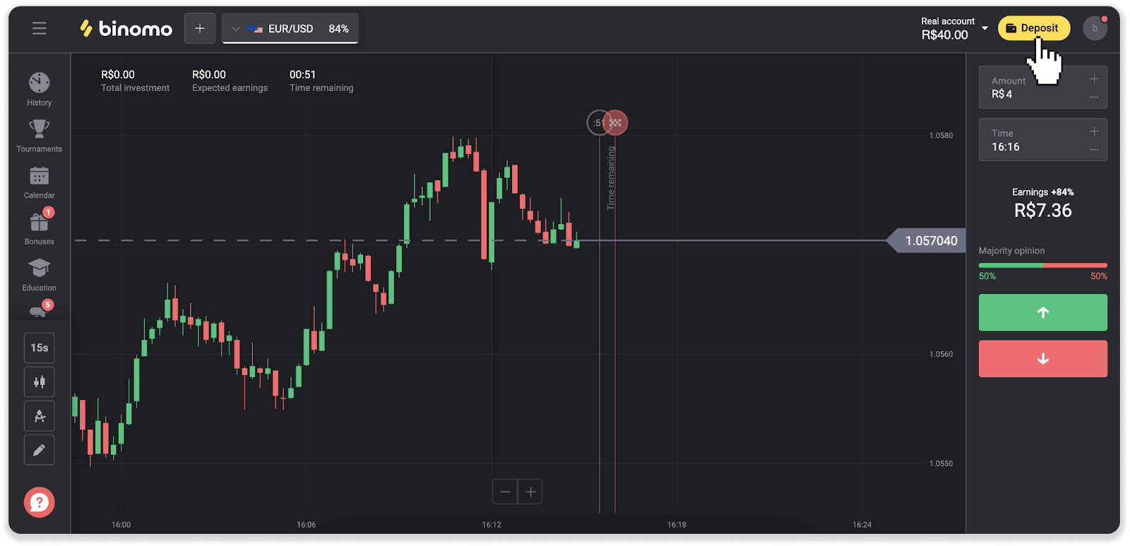 So melden Sie sich an und zahlen Geld bei Binomo ein