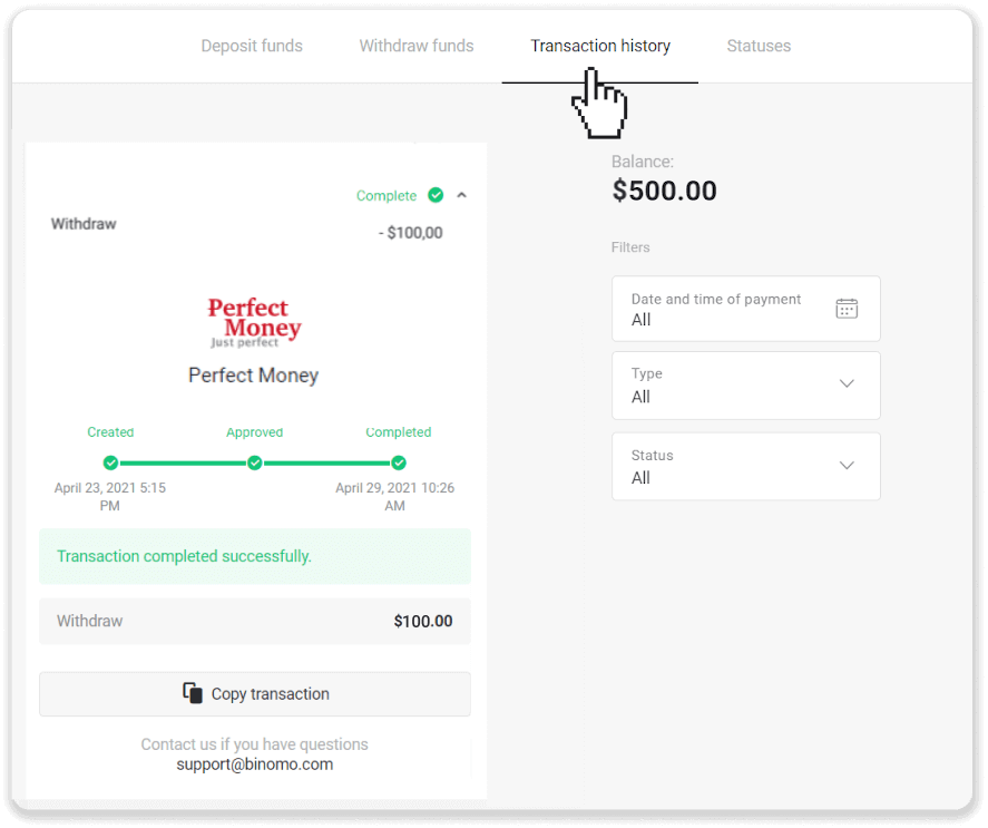 Conas Cistí a Aistarraingt ó Binomo go dtí mo E-sparán (Payfix, Webmoney WMZ, Tpaga, Perfect Money, airgead tirim ADV, PayTM, Globe Pay, AstroPay, Jeton Wallet)