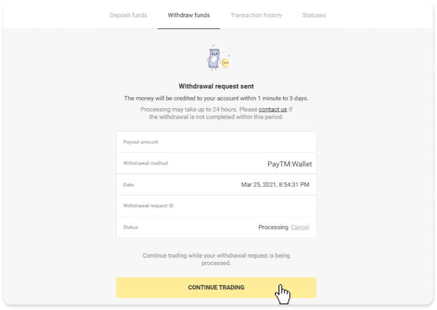 Conas Cistí a Aistarraingt ó Binomo go dtí mo E-sparán (Payfix, Webmoney WMZ, Tpaga, Perfect Money, airgead tirim ADV, PayTM, Globe Pay, AstroPay, Jeton Wallet)