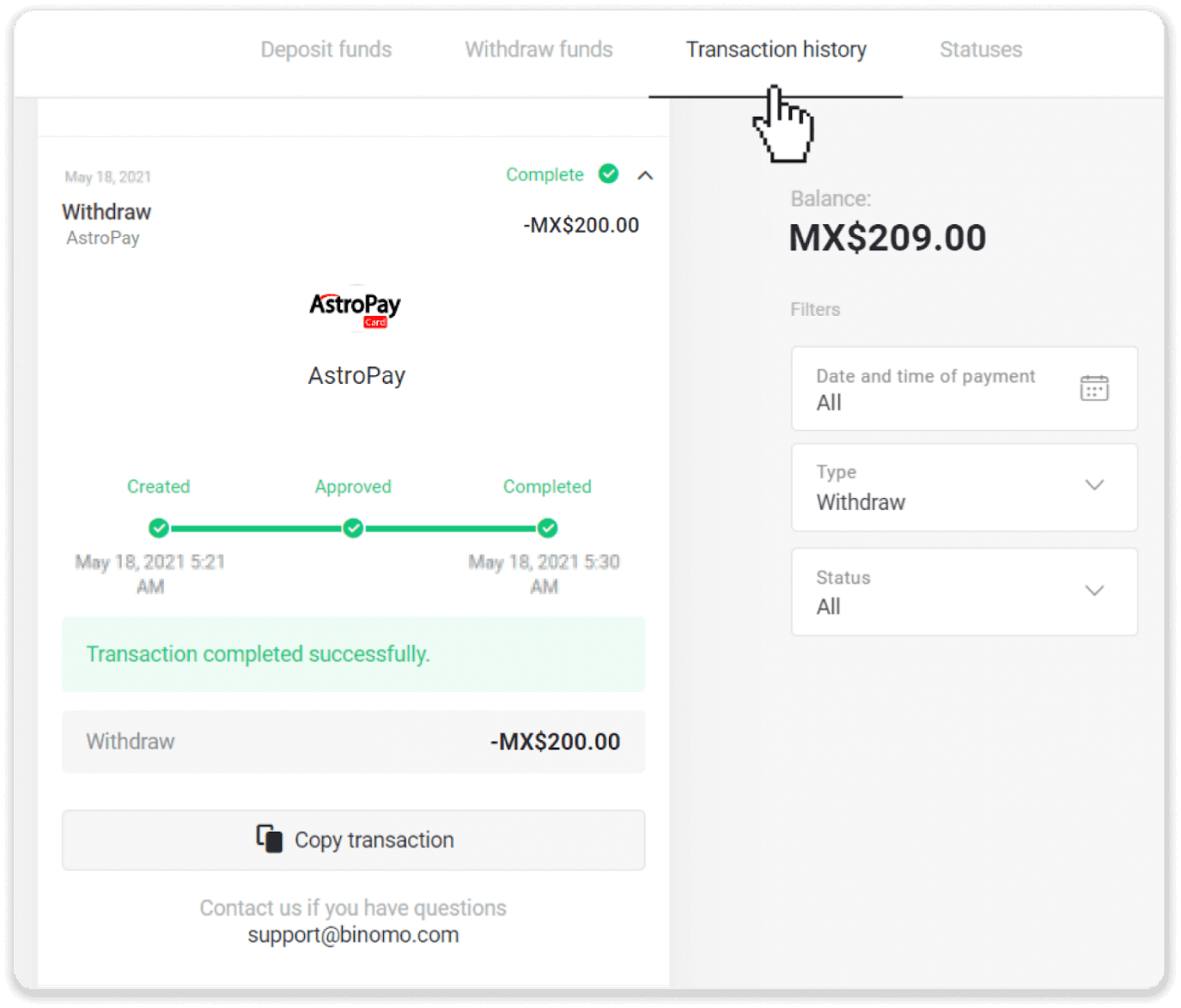 Conas Cistí a Aistarraingt ó Binomo go dtí mo E-sparán (Payfix, Webmoney WMZ, Tpaga, Perfect Money, airgead tirim ADV, PayTM, Globe Pay, AstroPay, Jeton Wallet)