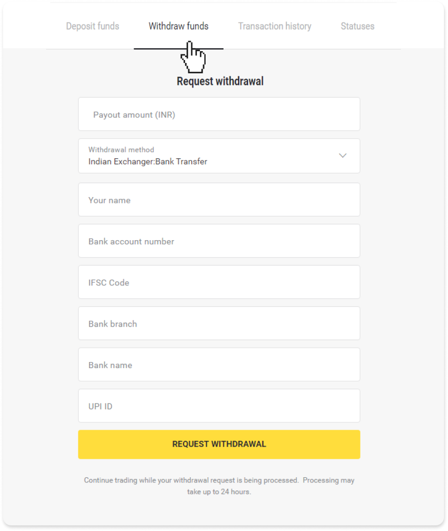 Si të tërhiqni fonde në llogarinë time bankare (transferim bankar, banking në internet, transferim bankar IMPS, transferim bankar NEFT, shkëmbyes indian, NetBanking, llogari virtuale, CEPbank, PIX) në Binomo Si të tërhiqni fonde në llogarinë time bankare (transferim bankar, banking në internet, transferim bankar IMPS, transferim bankar NEFT, shkëmbyes indian, NetBanking, llogari virtuale, CEPbank, PIX) në Binomo