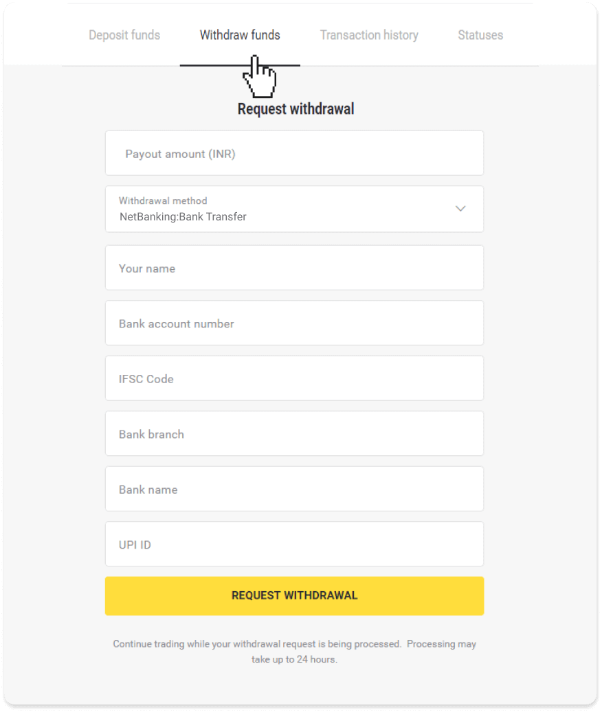 How to Withdraw Funds to my Bank Account (Bank transfer, Internet Banking, IMPS Bank Transfer, NEFT Bank Transfer, Indian Exchanger, NetBanking, Virtual Account, CEPbank, PIX) on Binomo